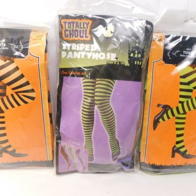 3X New STRIPED Set Womens Adult Pantyhose Tights One Size Halloween