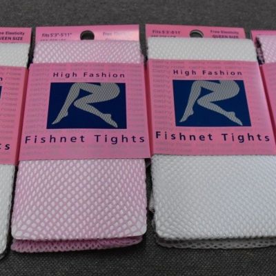 4 New Cathy Rose Fishnet Tights Pink White Lot Queen Q Pantyhose 1x 2x 3x