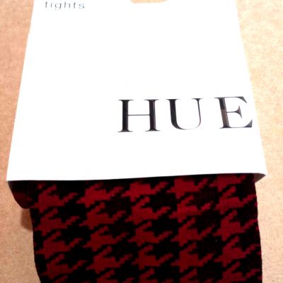 LADIES HUE HOUNDSTOOTH CONTROL TOP TIGHTS SIZE M/L GARNET/BLACK COLOR - NWT