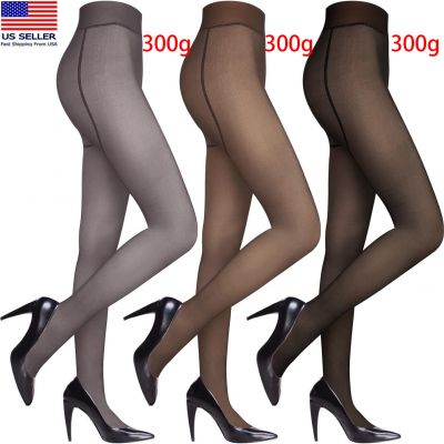 3 Pair Women Thermal Lined Translucent Pantyhose Warm Fleece Tights Stockings US