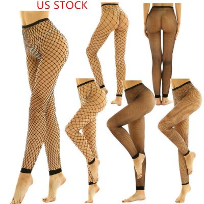 US Women's High Waist Tights Fishnet Footless Stretchy Pantyhose Black Stockings