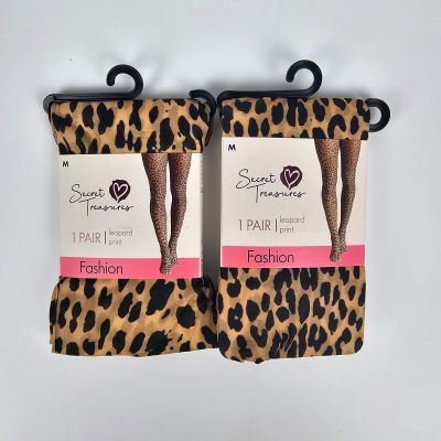 Secret Treasures Womens Leopard Print Nylon Tights - Size:  M - Lot of 2