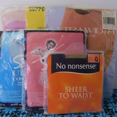 NIP Lot of 6 pantyhose Plus Size Queen Mixed Lot Variety Colors Vintage