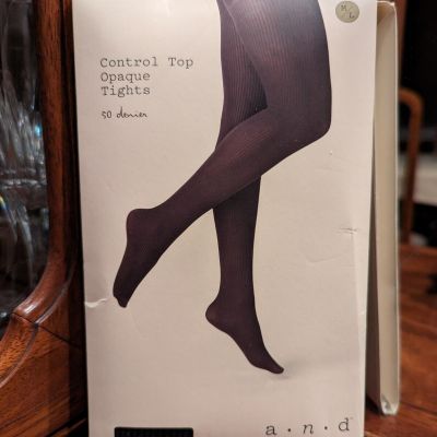 A New Day Ribbed 50 Denier Opaque Tights In Black  M/L  Up To  6'  & 190 Lbs.