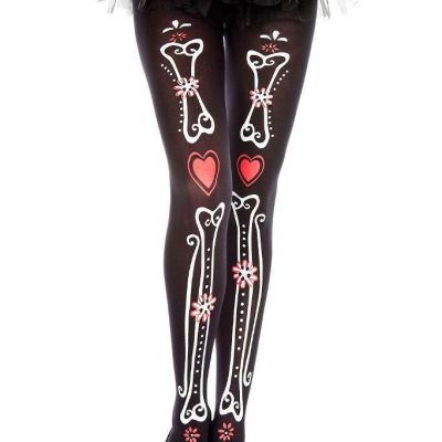 sexy MUSIC LEGS bones SKELETON hearts DAY of the DEAD tights PANTYHOSE stockings