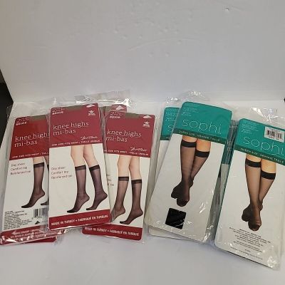 ladies knee highs lot of 9 packs, Beige (5) and Black (4), brand new-sealed