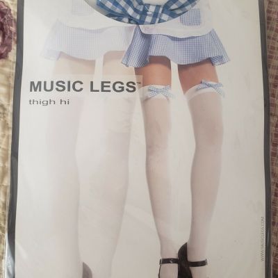 Music Legs Opaque White Stockings Thigh Hi Checker Bow Dorothy Alice Halloween