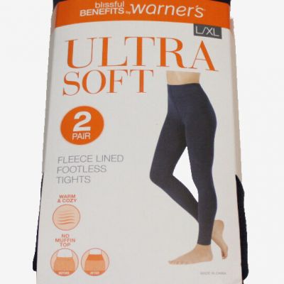 2 pack Warner's Ultra Soft fleece lined footless tights L/XL Denim & Heather NEW