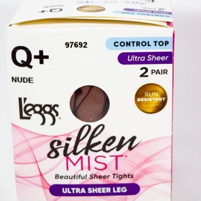 L'eggs Silken Mist Control Top Ultra Sheer Run Resistant Tights NUDE Size Q+