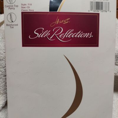 New HANES Silk Reflections Pantyhose Size CD Navy Color 120#s-165#s Silky Sheer