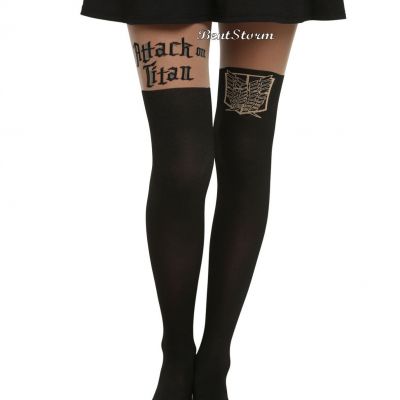 NEW Attack on Titan LOGO Shield Silhouette Part Sheer Tights Pantyhose Nylons