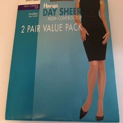 2-pk. Hanes Day Sheer Non-Control Pantyhose BARELY THERE Sandalfoot Size AB NIP