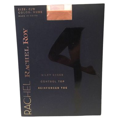 Rachel Roy Size C/D Silky Sheer Control Top Reinforced Toe Black Pantyhose