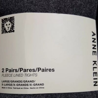 New! ANNE KLEIN 2-Pair Ladies Sz L/XL Soft & Cozy FOOTLESS Fleece Tights BLACK/