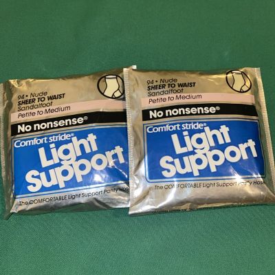 2xNOS No Nonsense Comfort Stride Pantyhose Light Support 94 NUDE Petite - Medium