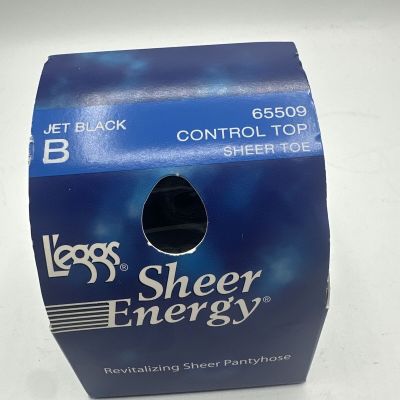 1 New Pair of L'eggs Sheer Energy Control Top Pantyhose Jet Black Size B Medium