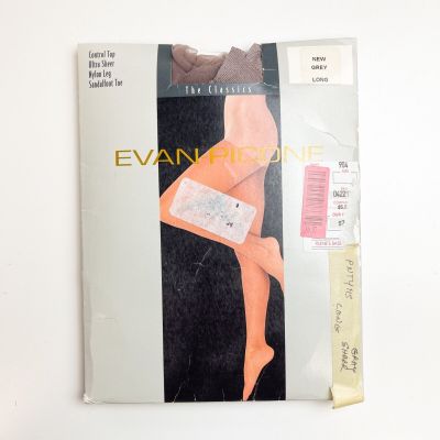 Vintage Evan Picone Sheer Control Top Pantyhose - Size Long - Gray