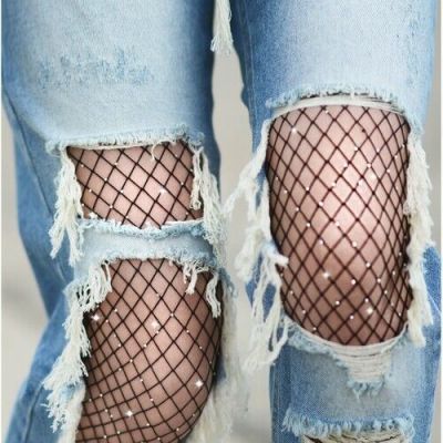 Women Crystal Rhinestone Fishnet Net Mesh Socks KILLER LEGS Shine Bright Scatter
