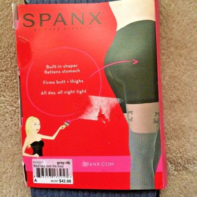 Spanx sz A  Gray Ribbed Floral Lace Over The Knee Shaping Tights # FH1015 NWT