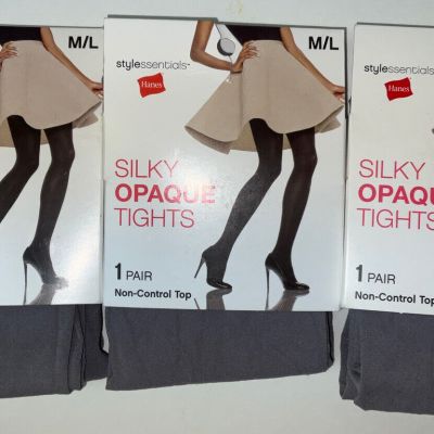 NIP Lot 3 Hanes Stylessentials Silky Opaque Tights Stone Gray M / L