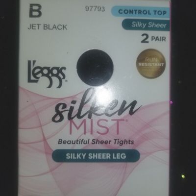 L'EGGS 2 PAIR SILKEN MIST CONTROL TOP-SILKY SHEER LEG/TOE-B-JET BLACK(97793)