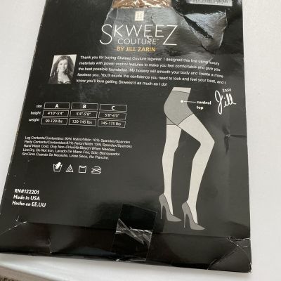 Skweez Couture By Jill Zarin Control Top Sheer Tights Size C Beige