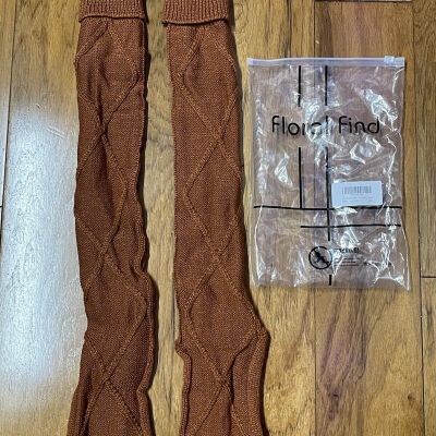 Floral Find Cable Knit Knee High Stockings Boot Stockings Dress Stockings Copper