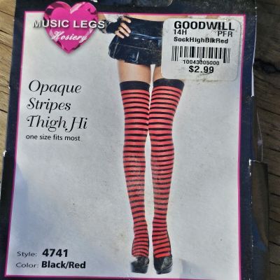NEW Music Legs  5'-5'10 Size  Tights Pantyhose Red/Black Pirate Stripe Tights