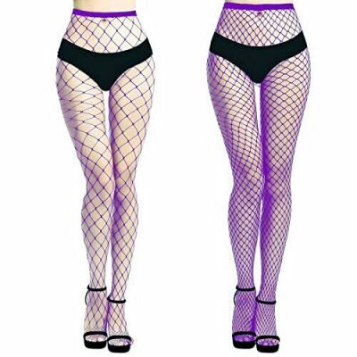 MengPa Fishnet Stockings High Waisted Tights Pantyhose for Women 2Pcs Purple-...