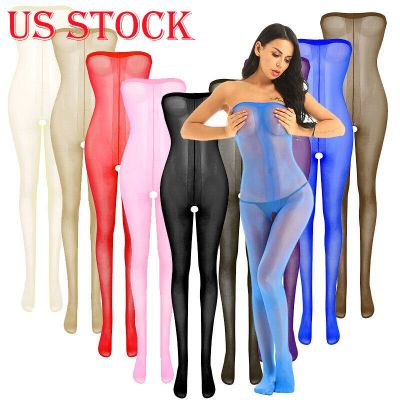 US Women's Oil Silk See Through Pantyhose Crotchless Tights Stockings Hosiery
