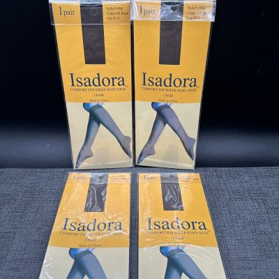 Isadora Comfort Top Sheer Knee Highs 100perc Nylon Off Black Sz 9-11 Women Lot Of 4