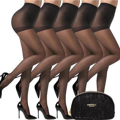 5 Pack Women's Sheer Tights 20 Denier Control Top Pantyhose with Reinforced Toes