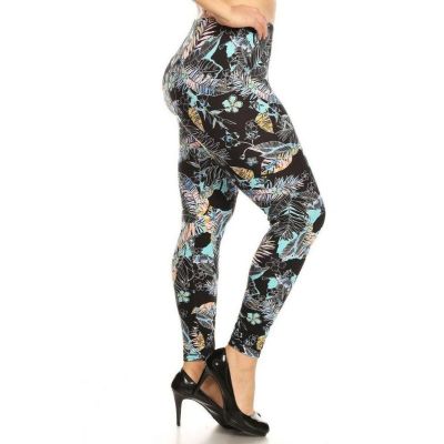 Extra Plus Size 3X-4X Womens Buttery Soft Pink Floral Tropics Plus Size Leggings