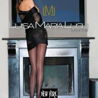 New Luisa Maria Lugli Strip Sheer Waist Nude Pantyhose W/Black Backseam Tights S