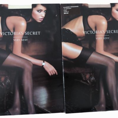 (2) Victoria's Secret Very Sexy Classic Stockings FAIR & IVORY Size C 15 Denier