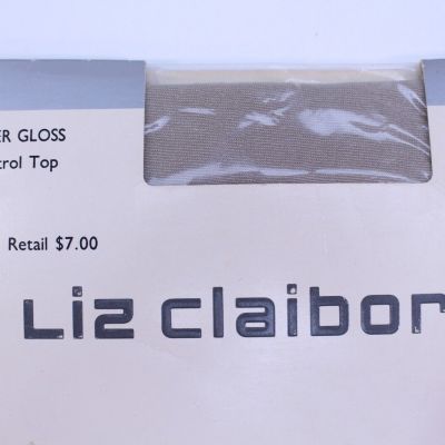VTG Liz Claiborne Pantyhose Control Top Sheer Gloss Long Flax NOS 1992 Hosiery