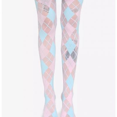 Hot Topic Pastel Pink & Blue Argyle Sheer Tights NWT Hard to Find