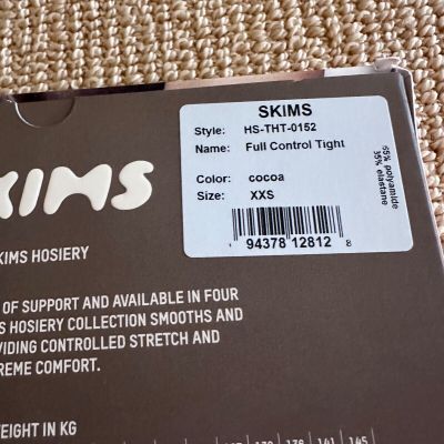 Skims Cocoa Full Control Tights Hosiery, Size XXS New