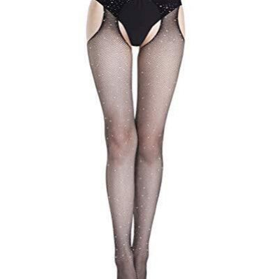 Shecret Women's Fishnet Stockings Sparkly Rhinestone Tights Black Glitter Sto...