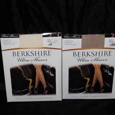 Berkshire Size 4 Ivory & Stone Lot 2 Pairs Ultra Sheer Pantyhose Control Top NEW