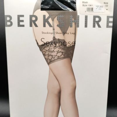 Berkshire Sexyhose Silky Sheer Lace Top Black  Stockings 1361 USA, NOS Size C,D