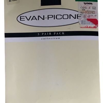 Evan Picone Pantyhose Sheer Shadow Toe Control Size CD Jet Black 3 Pair Pack NIP