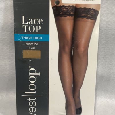 Lot of 2 West Loop Thigh High Lace Top Silky Leg Sheer Toe S/MBeige Mist.  New