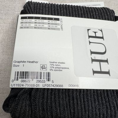 2 Pairs HUE Womens Classic Rib Control Top Tights Size 1 Graphite Heather New