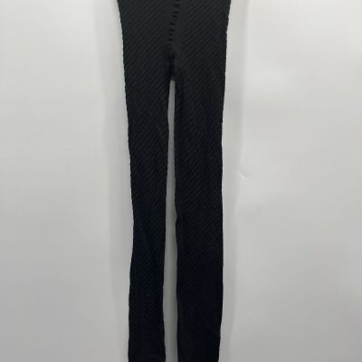 Women's Black Striped Textured High Waist Fleece Lined Tights Size N/A