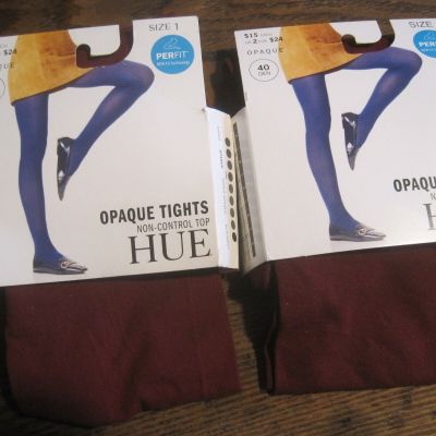 Hue Opaque LOT 2 Tights Sangria Red Women's Size 1 Non Control Top NWT Wide Band