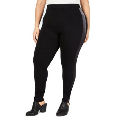 Style & Co. Women's Leggings Black Size 22W Plus Ponte Velvet Striped 44X28