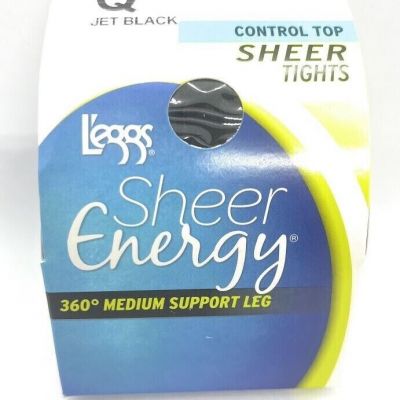 L'eggs Sheer Energy Control Top Jet Black Sheer Tights  ~ Q Jet Black 95699