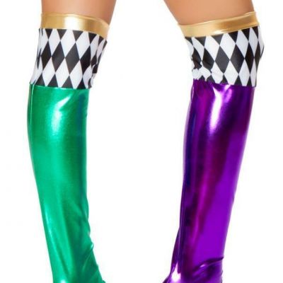 Metallic Jester Thigh High Stockings Leggings Costume Green Purple Gold ST4723
