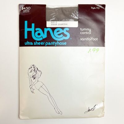 Vintage Hanes Ultra Sheer Pantyhose - Size C - Charcoal Gray 710